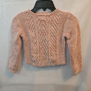 Tommy Bahama Sweater Girls 5/6 Pink Chenille Cable Textured Knit Crop Soft Cozy